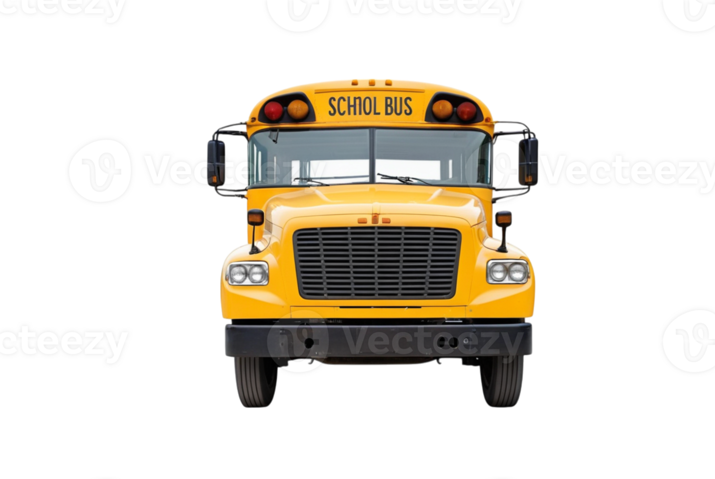 Front of a yellow american school bus waiting for children png