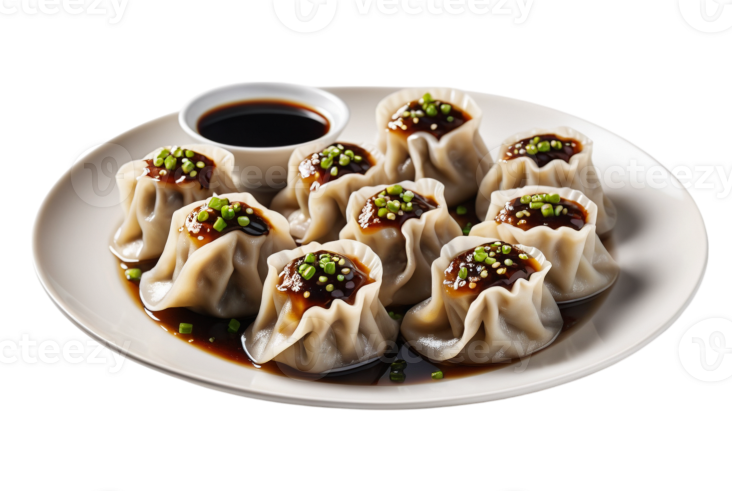 Delicious dumplings with soy sauce splashes satisfy every craving png