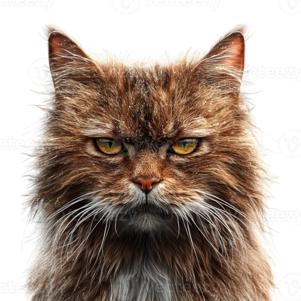 A cat with yellow eyes and a wet fur png