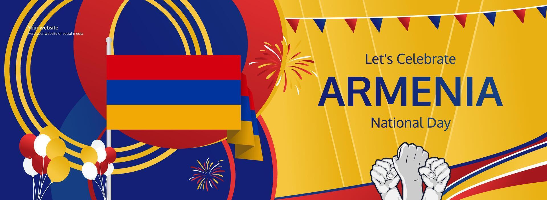 Armenia Independence Day greeting banner. September 21 is celebrated as Armenia National Day annually. Abstract template with flag and raised fist. National holidays illustration concept. vector