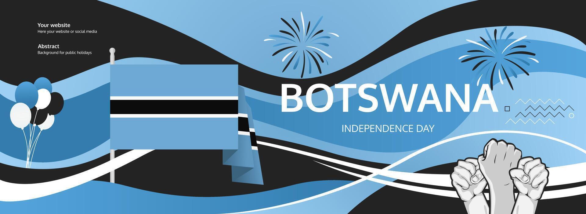 Botswana National Day greeting banner. September 30th is celebrated as Botswana Independence Day annually. Modern template with flag and raised fist. Holidays illustration concept. vector