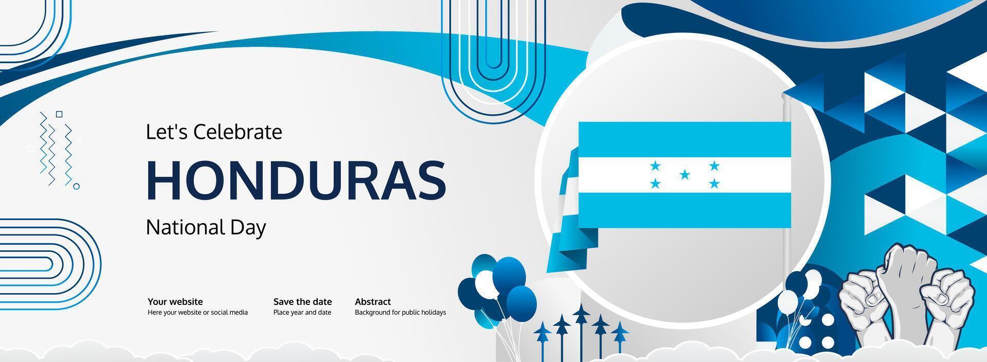 Honduras Independence Day greeting banner. September 15th is celebrated as national holiday every year. Abstract template with flag and raised fist. Honduras national holiday illustration concept. vector