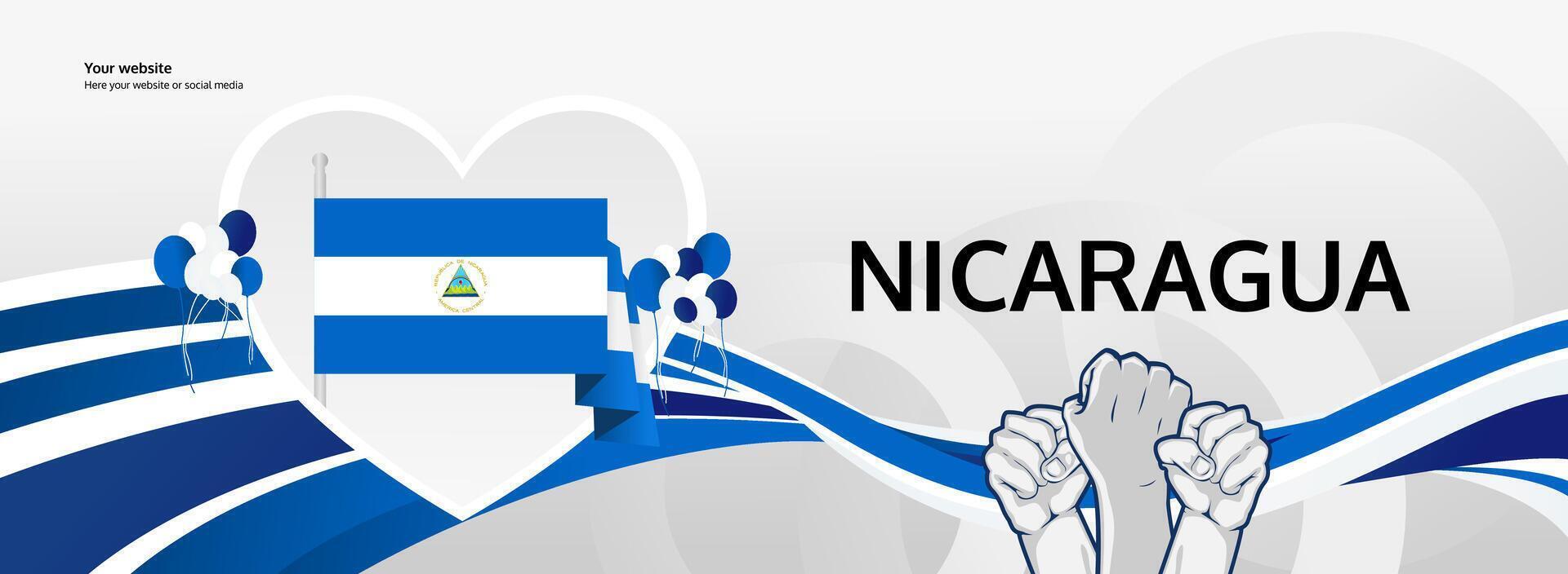 Nicaragua Independence Day horizontal banner. September 15th is celebrated as National Day of Nicaragua. Celebration poster banner for national holidays, promo, ads, and sale vector