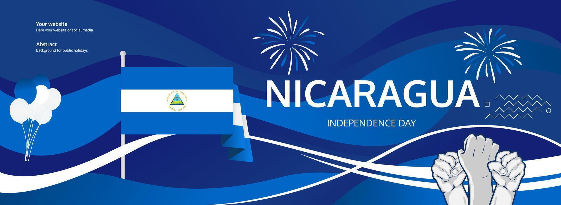 Celebrate Nicaragua national day. Banner billboard with bold and iconic flag colors. Happy Nicaragua Independence Day. Raise your hand to show your support or protest vector
