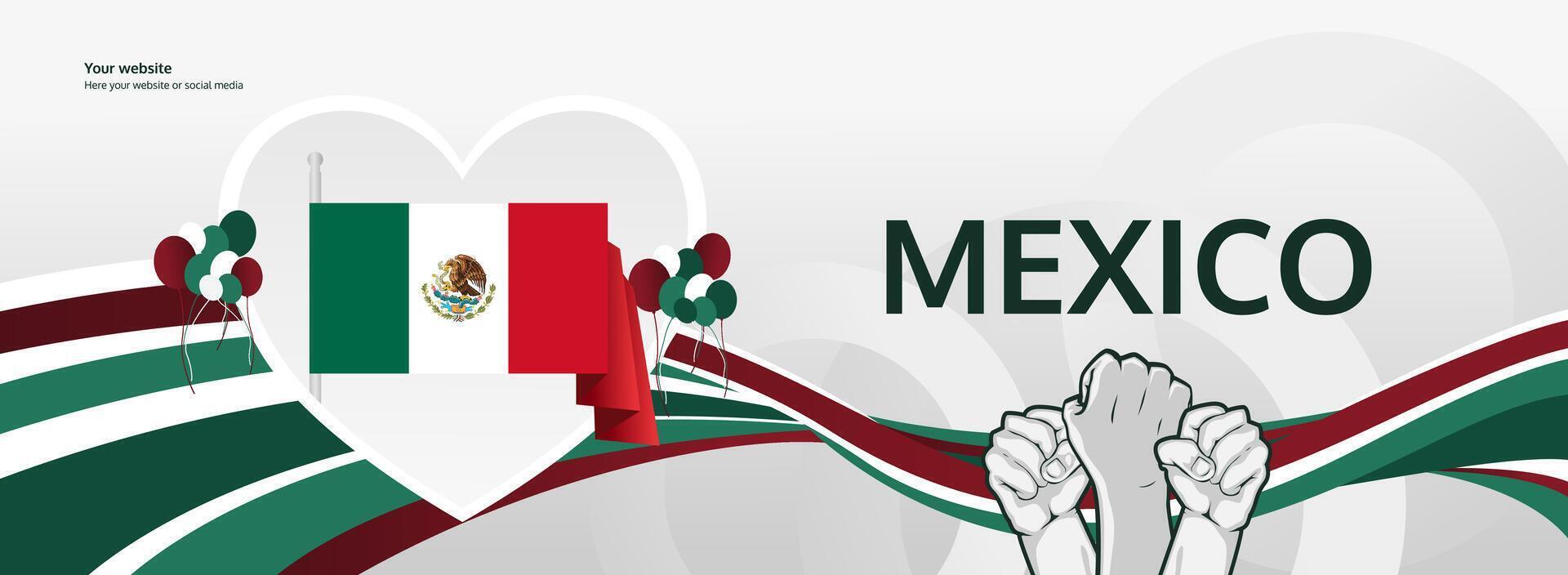 Mexico Independence Day greeting banner. September 16th is celebrated as Mexican National Day annually. Abstract template with flag and raised fist. Mexico Day illustration concept. vector