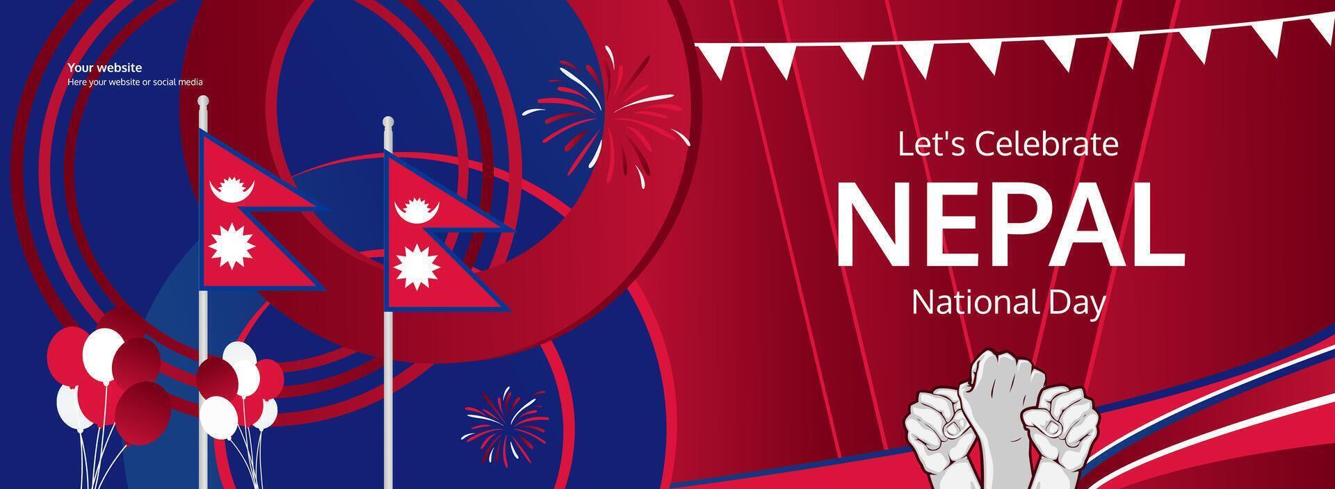 Nepal National Day festivities banner. Trendy templates for holiday celebration, greeting card, promo, ads, or national event. September 20 Happy Nepal Democracy Day vector