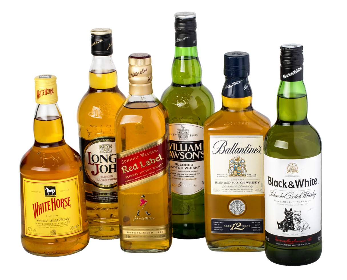 Whiskey bottles on transparent background png