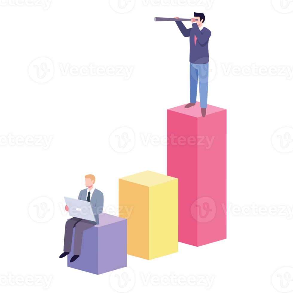 businessman on top of colorful bar chart png