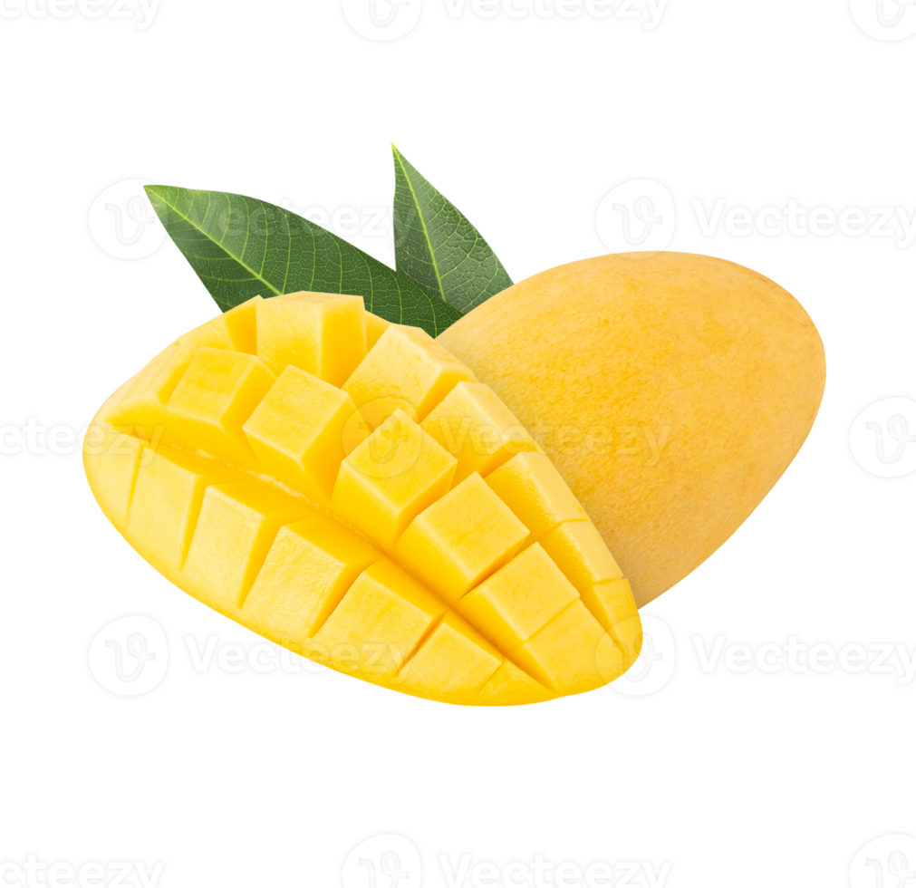 Yellow Mango with leaf, cutout, full depth of field png