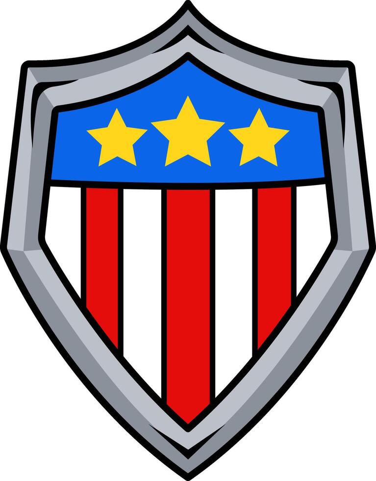 American flag silver shield shape on white background vector