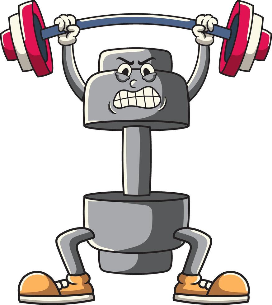 Dumbbell lifting Olympic Barbell Gym Retro Character Illustration vector