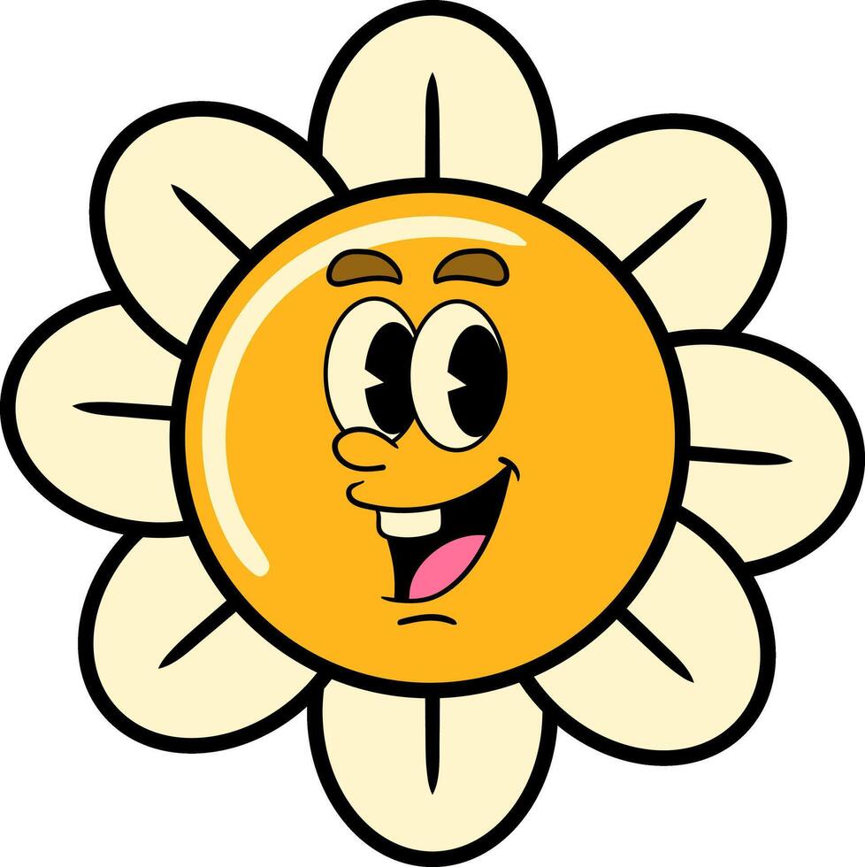 Earth Day Flower Cartoon Character in Retro 70s Illustration vector