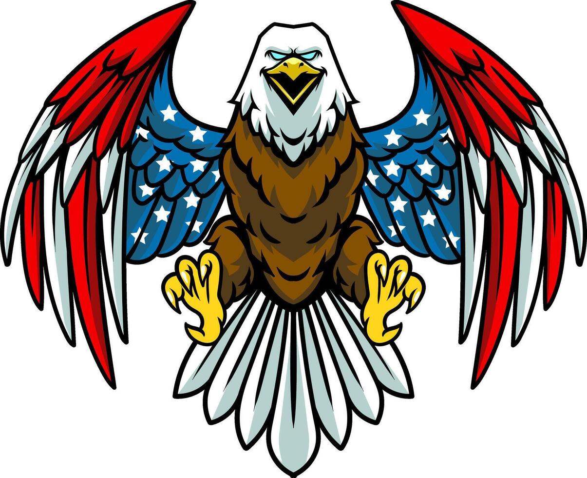 American Flying Bald Eagle front view Cartoon Character Illustration vector