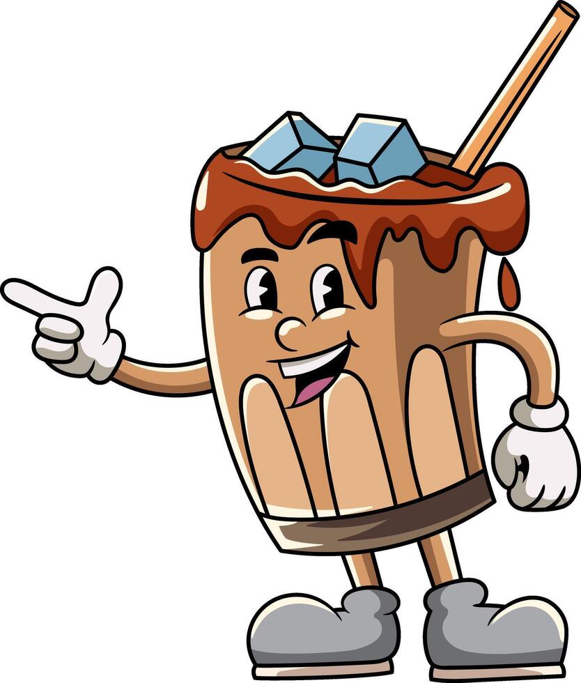 Ice Coffee Cartoon Character in Retro Illustration vector