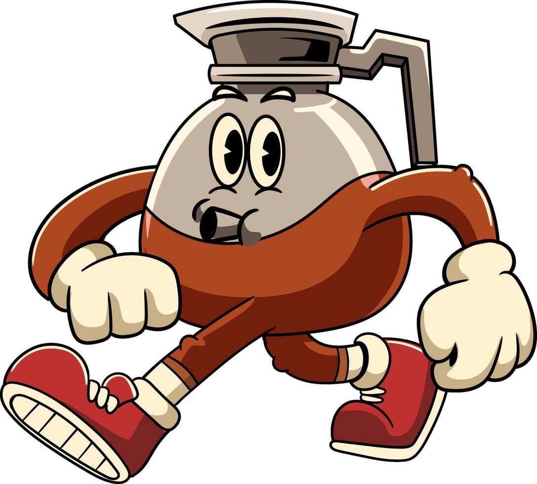 Coffee Pot Cartoon Character in Retro Illustration vector
