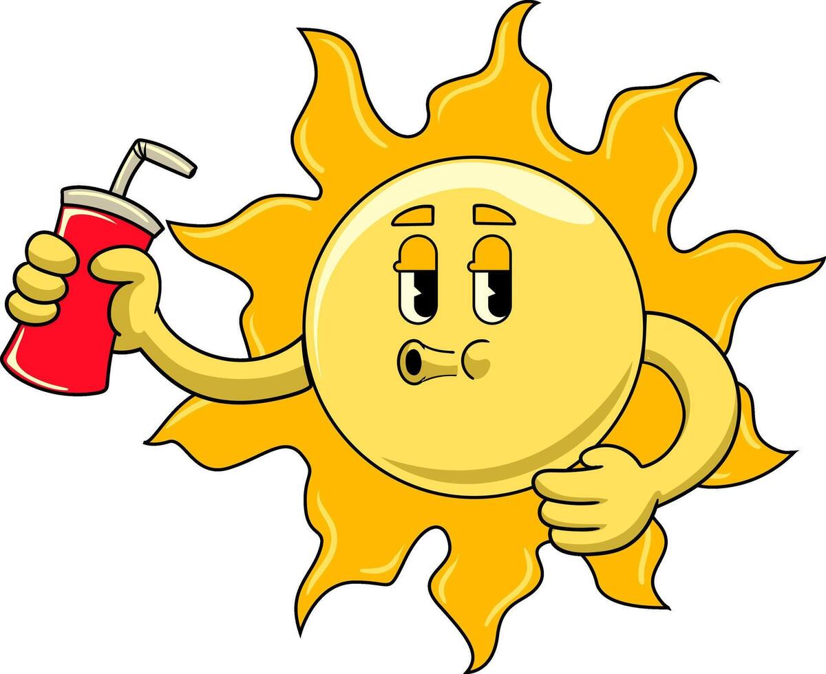 Earth Day Sunshine Cartoon Mascot in Retro 70s Illustration vector