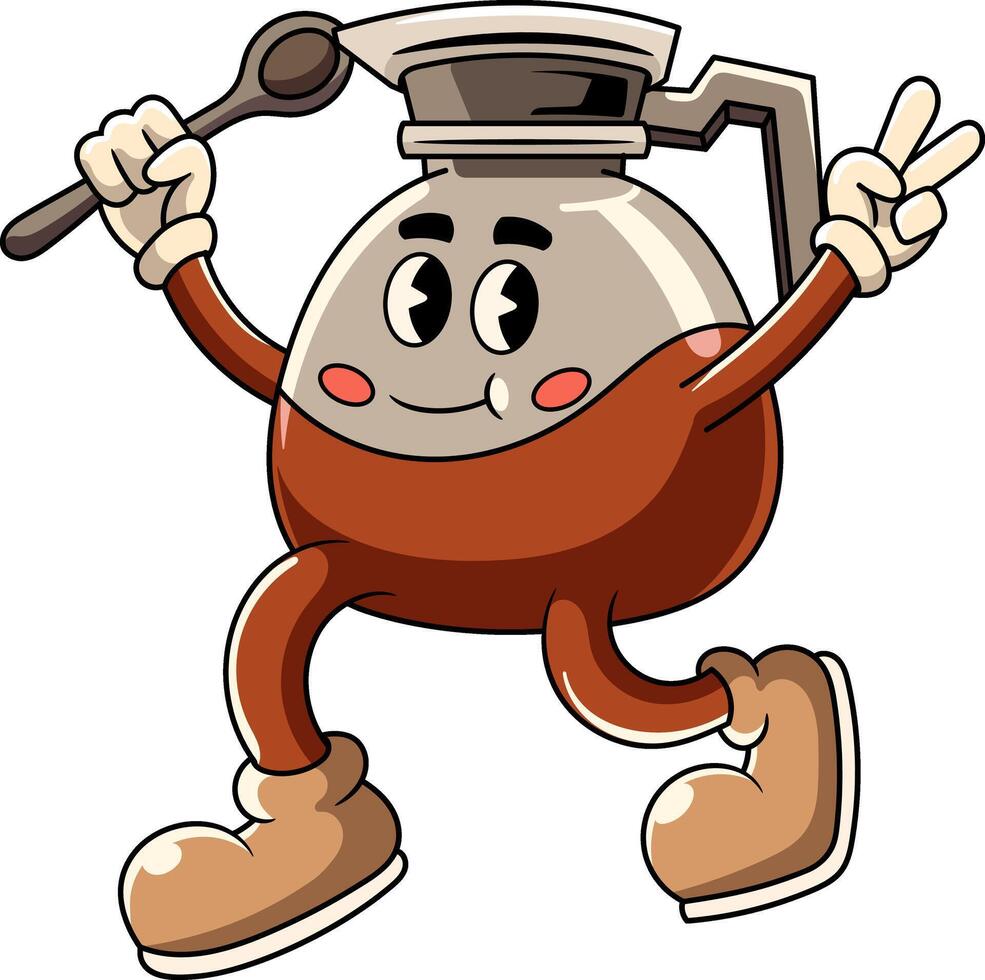 Coffee Pot Cartoon Character in Retro Illustration vector