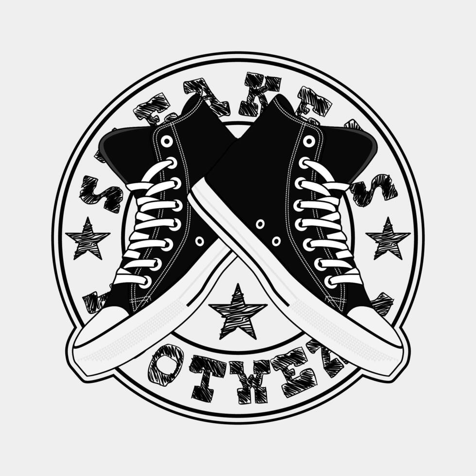 Shoes Sneakers Footwear Art Star Black Color vector