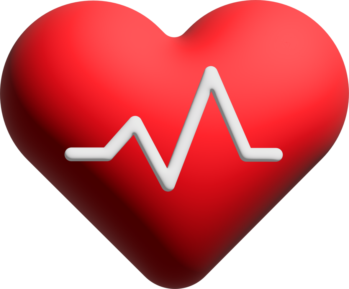 Heart with white pulse line inside, heartbeat wave icon. Cardiac assistance, pulse beat measure 3D render illustration. png