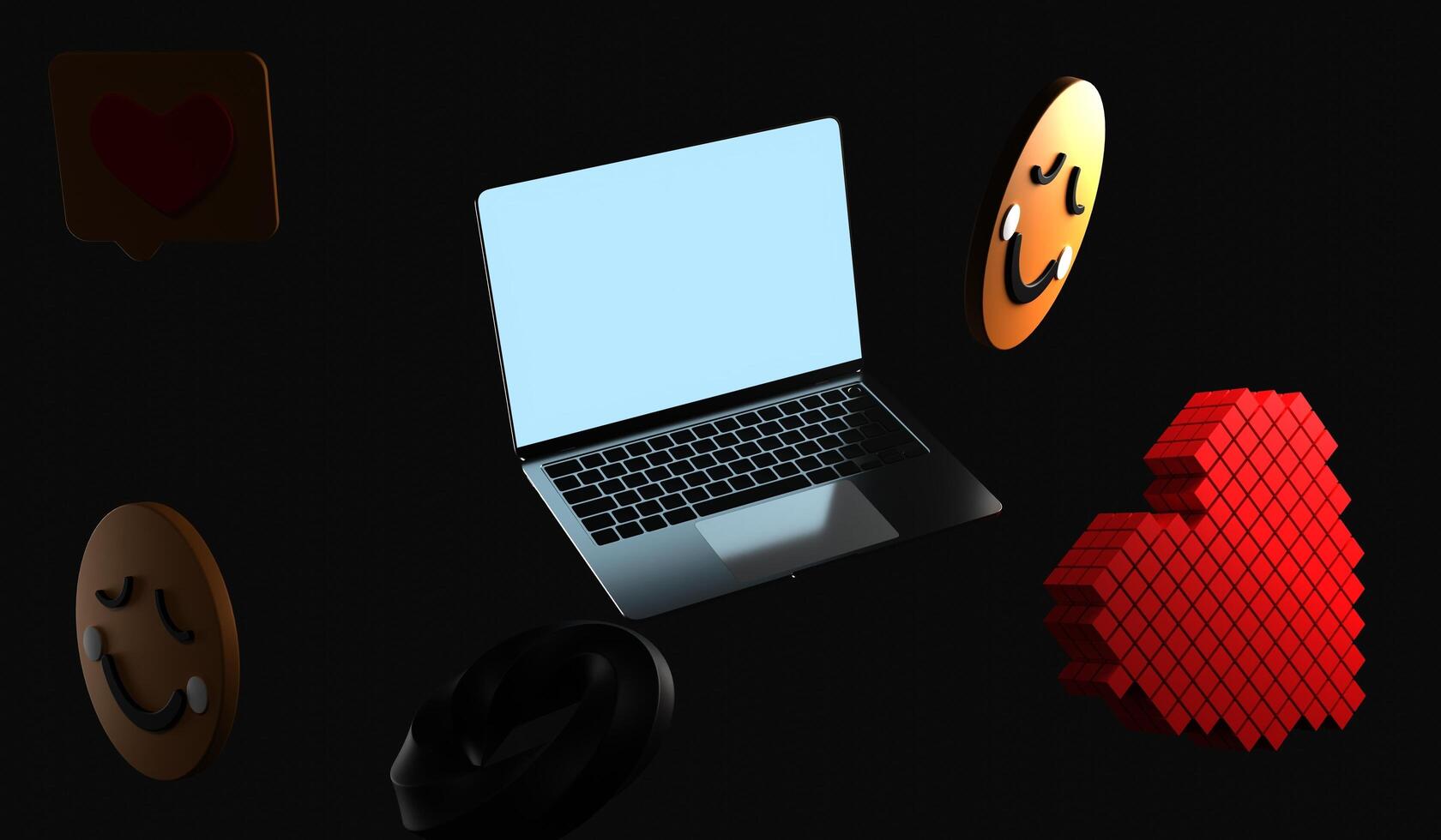 Notebook and social media icons 3D illustration photo
