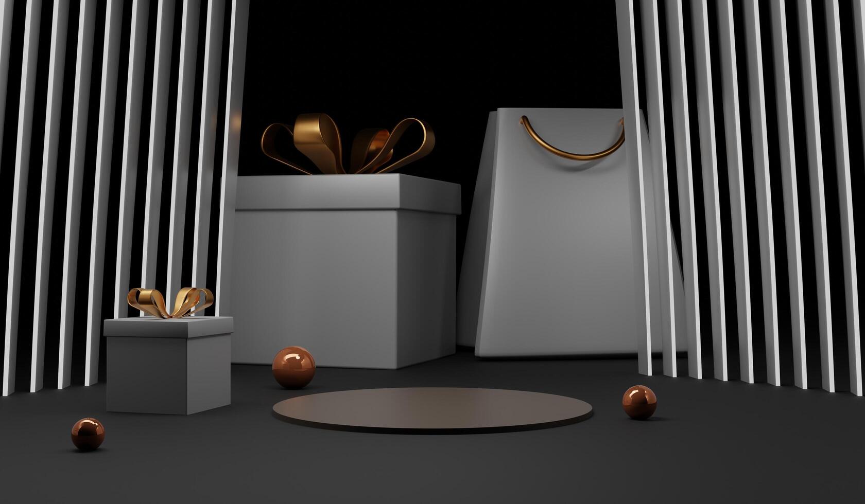 Empty product model, podium for displaying products with gift boxes, product podium background, 3D illustration photo
