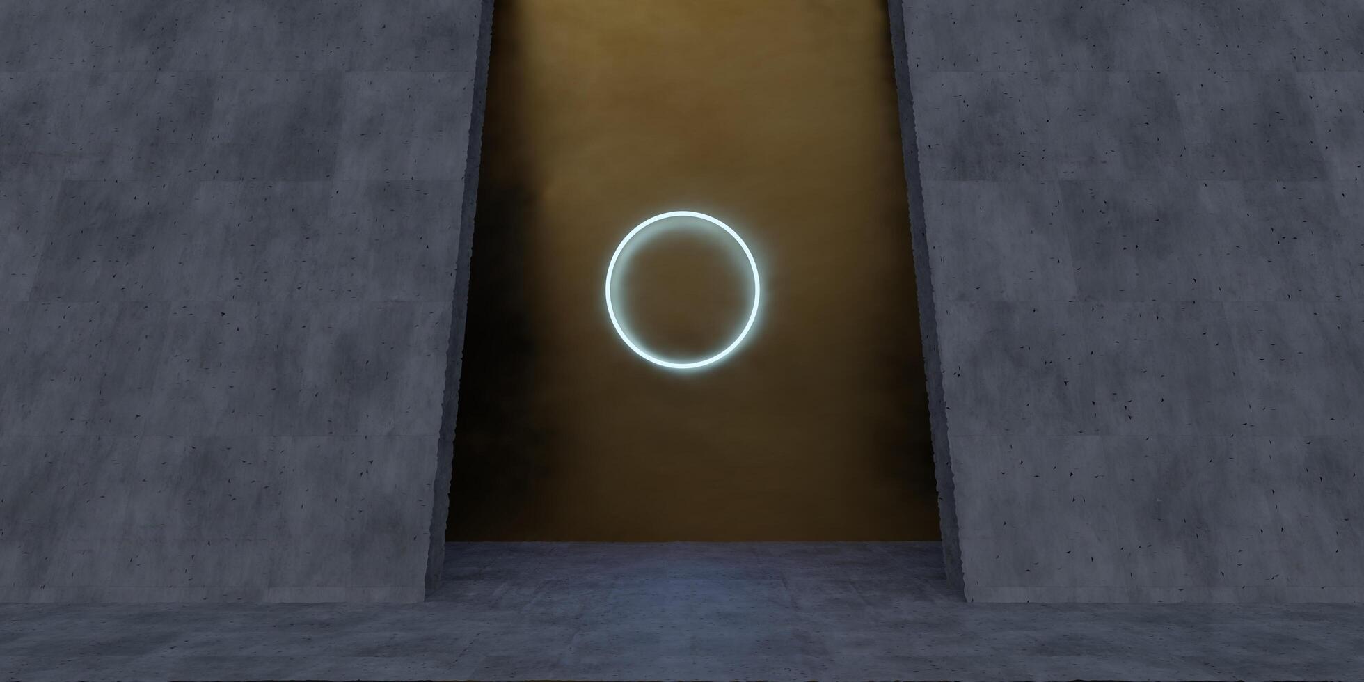 Technology Hall Neon Ring Showroom, Modern Light Hall 3D Illustration photo