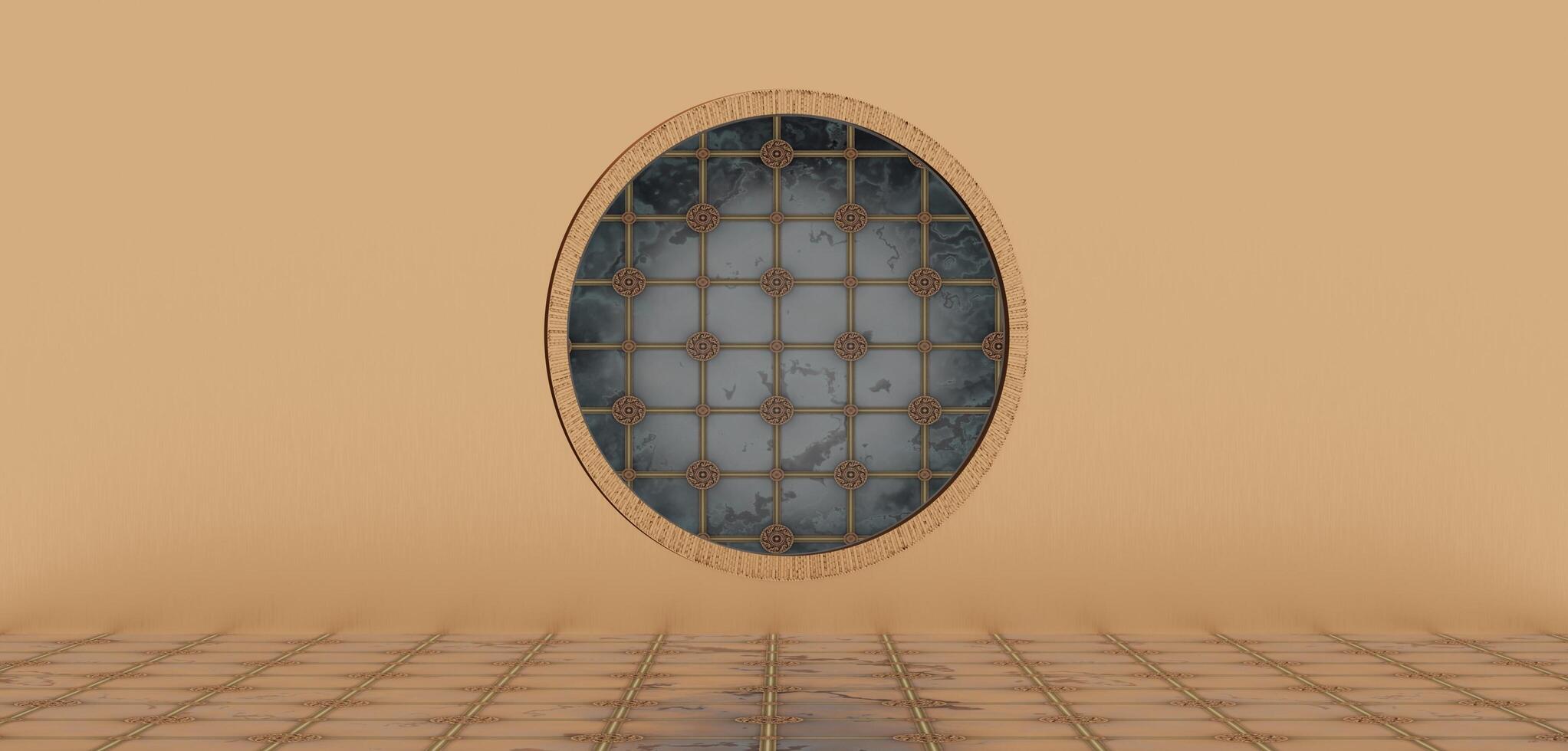 Floor and wall, circle hole, perforated, circle scene, 3D illustration photo
