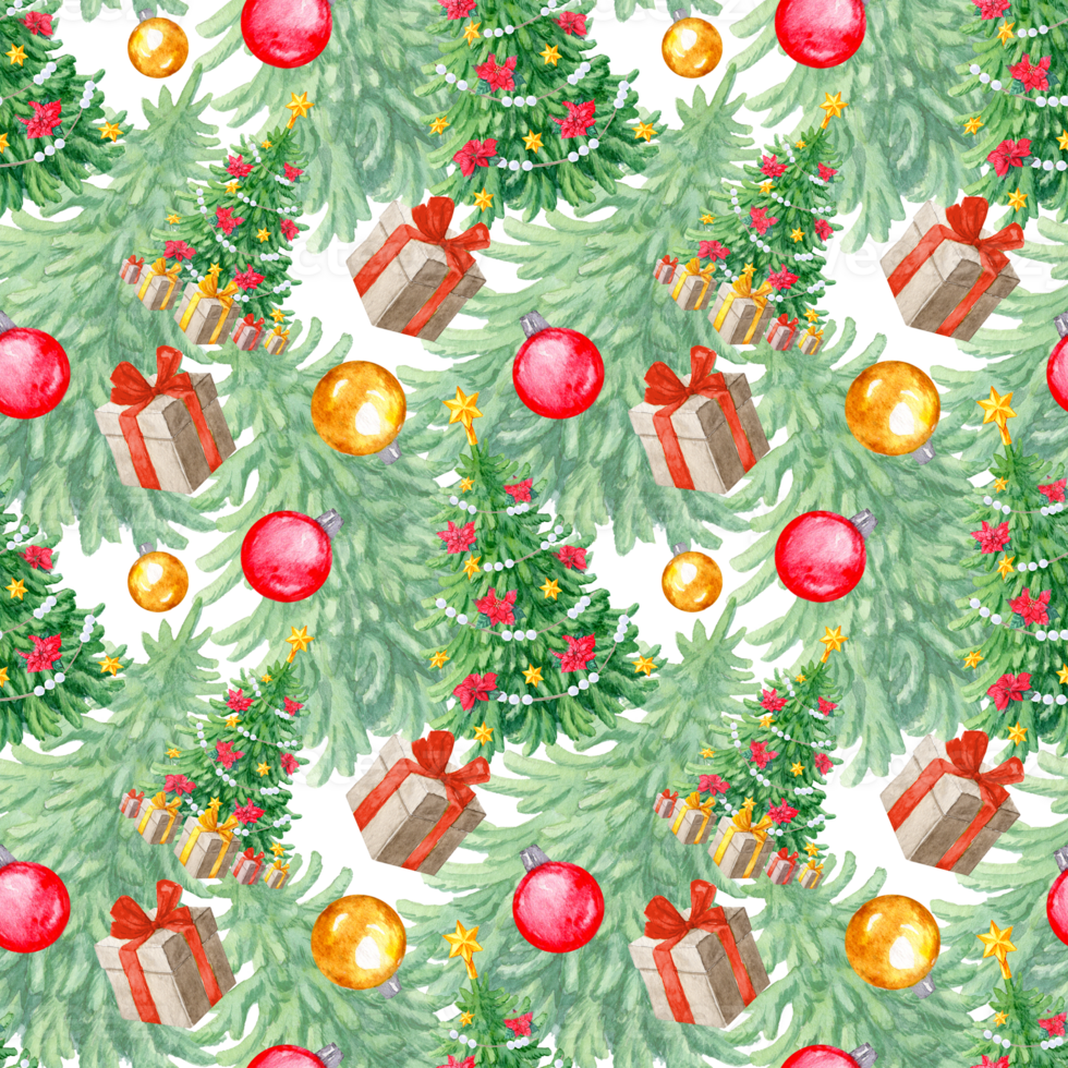 Seamless tiles for Christmas gifts wrapping paper. Watercolor painting png