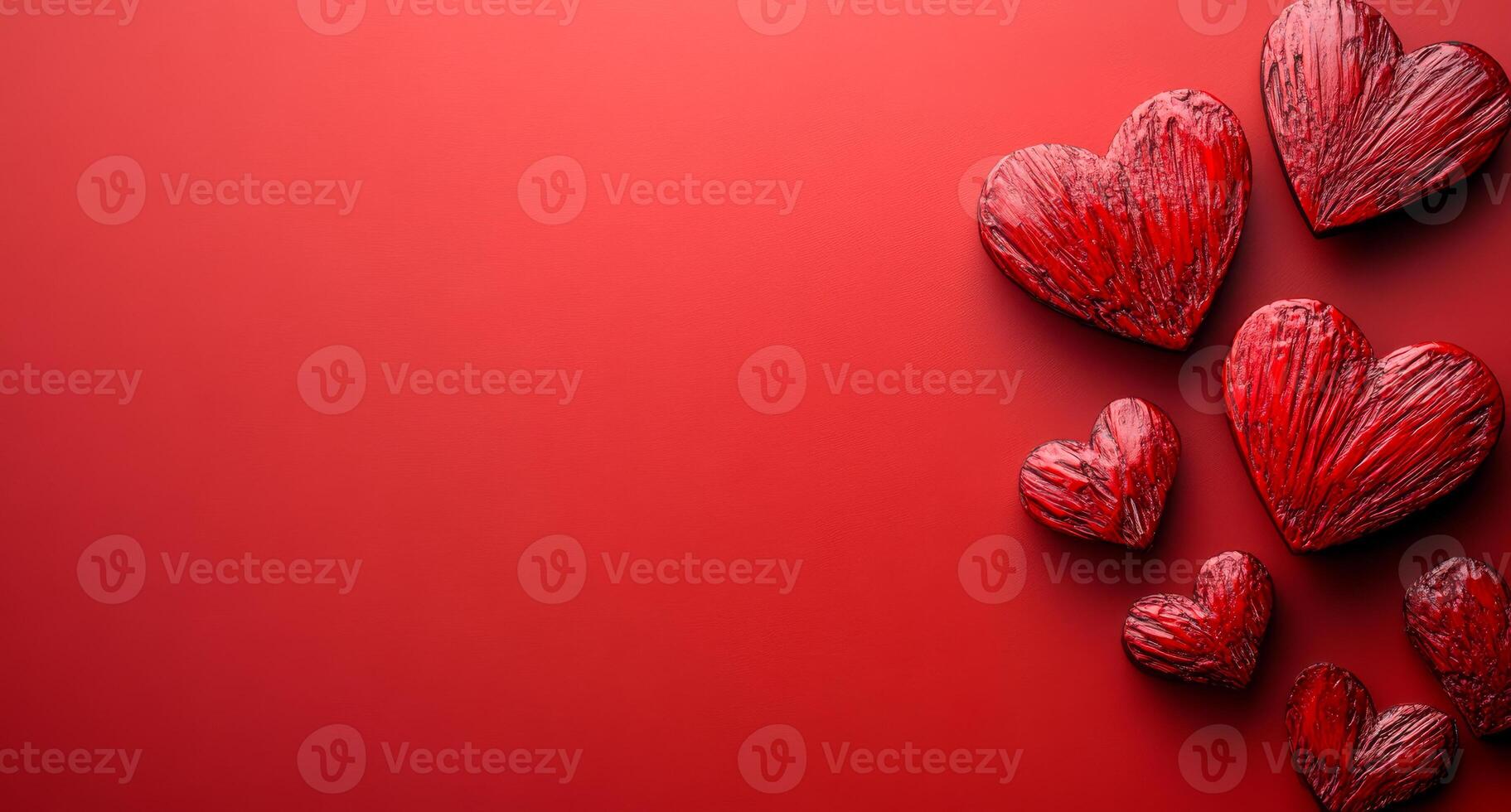 A red background with a bunch of hearts on it. The hearts are all different sizes and are scattered around the background. Scene is one of love and affection photo