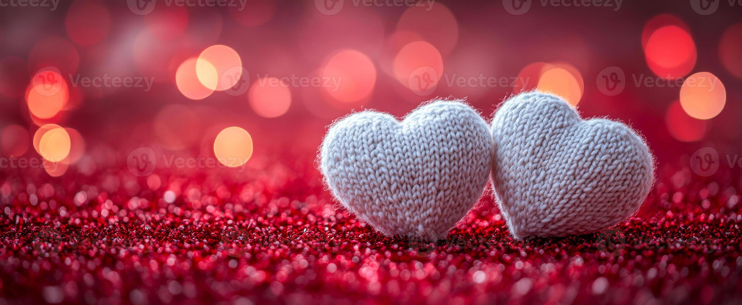 Two white hearts are placed on a red background. The hearts are surrounded by a red and white pattern. Concept of love and warmth photo