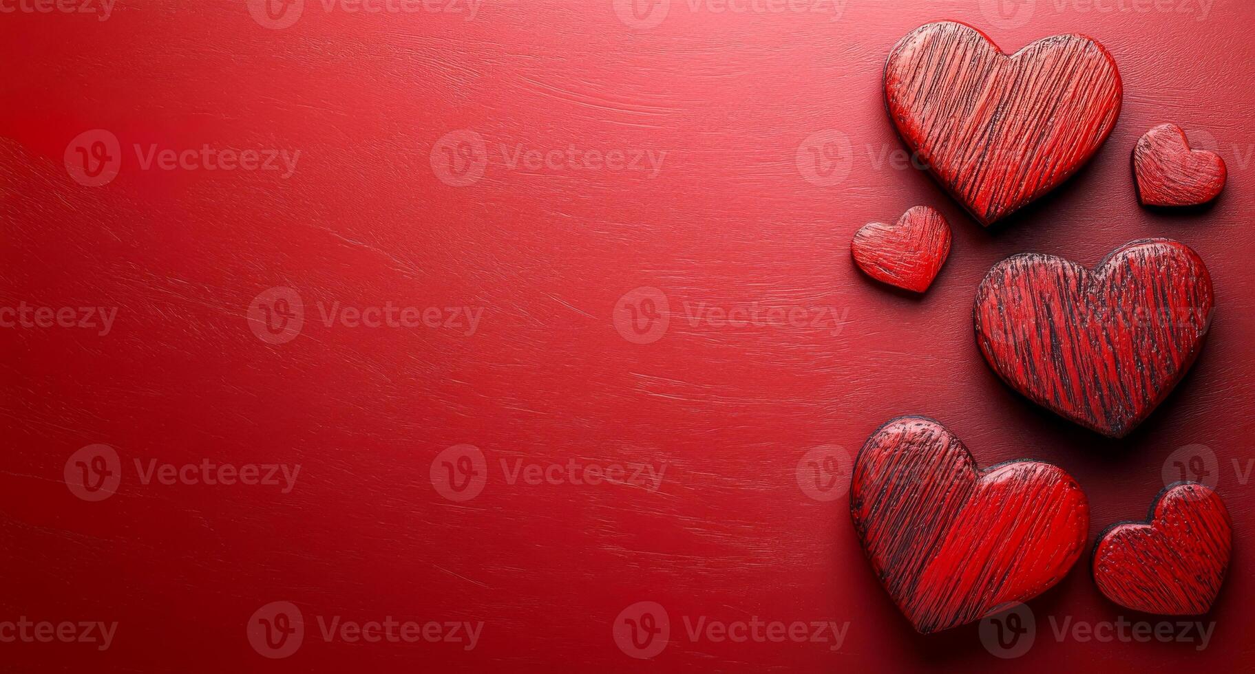 A red background with a row of red hearts. The hearts are arranged in a row and are all facing the same direction photo