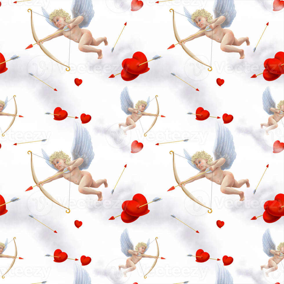 Seamless pattern flying little Cupid png