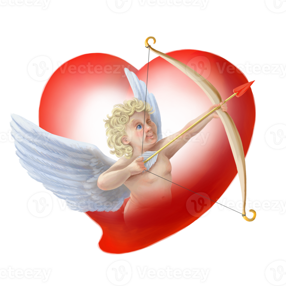 Hand painted Cupid in the heart png