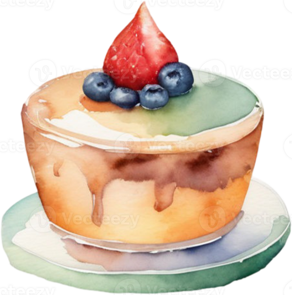 Watercolor cake with berries and cream png