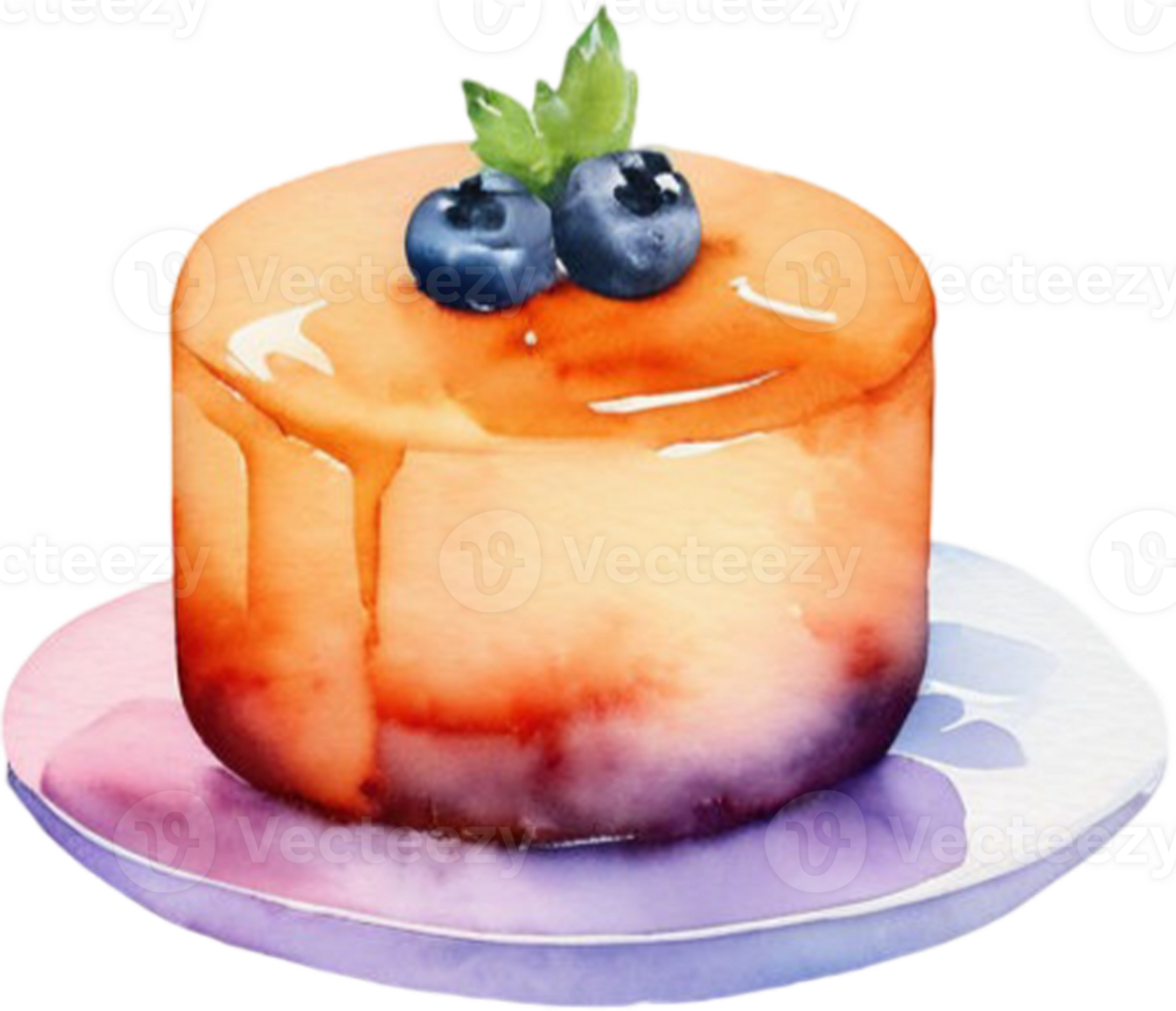 Watercolor cake with blueberries on top png