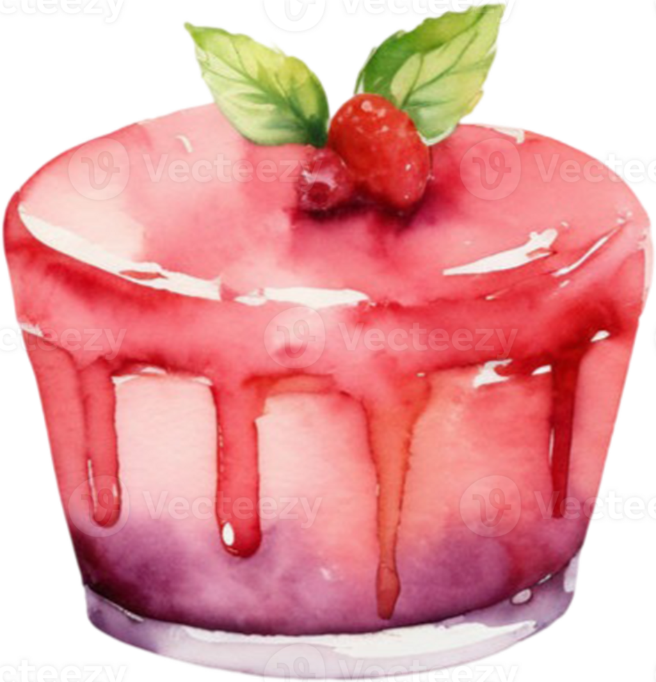 A watercolor cake with raspberry sauce png