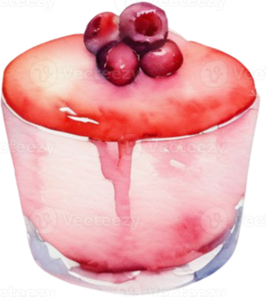 A watercolor painting of a cake with cherries png