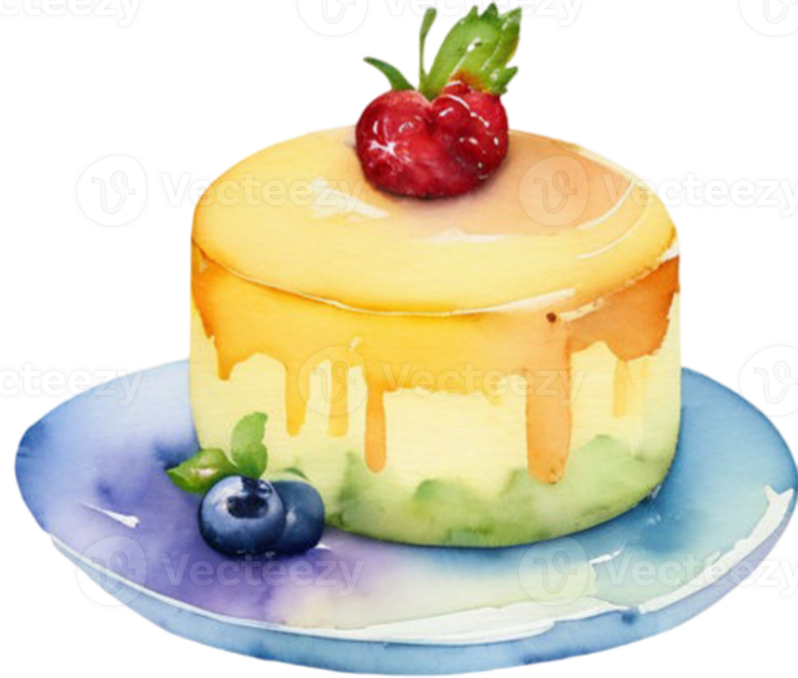A watercolor cake with berries on top png