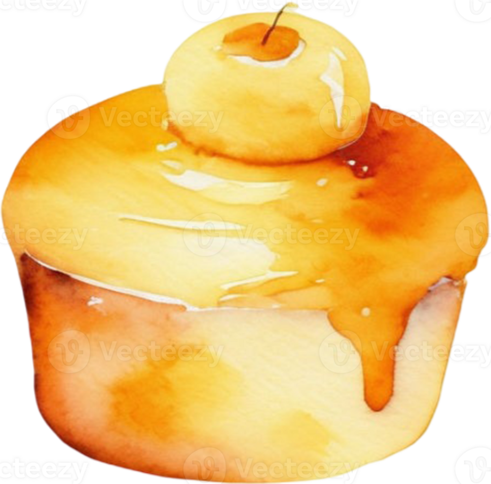 Watercolor cake with a cherry on top png
