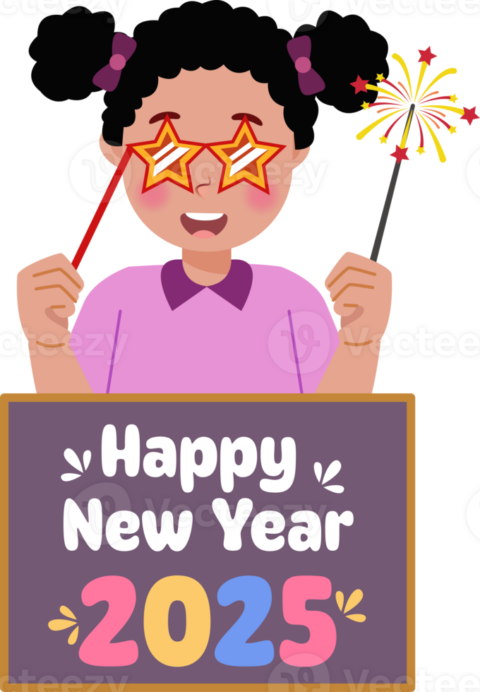 Cheerful Girl Celebrating New Year 2025 png