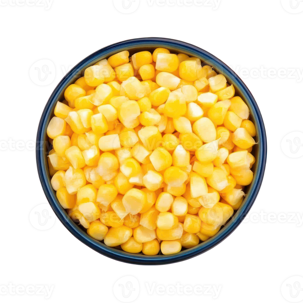 Sweet Corn Kernels in Bowl Overhead View Food Photography Delicious Healthy png