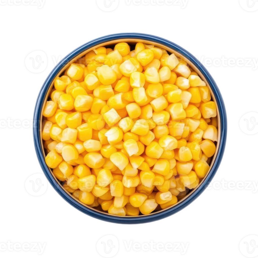 Sweet Corn Kernels in Blue Bowl Top View Food Ingredient Culinary png