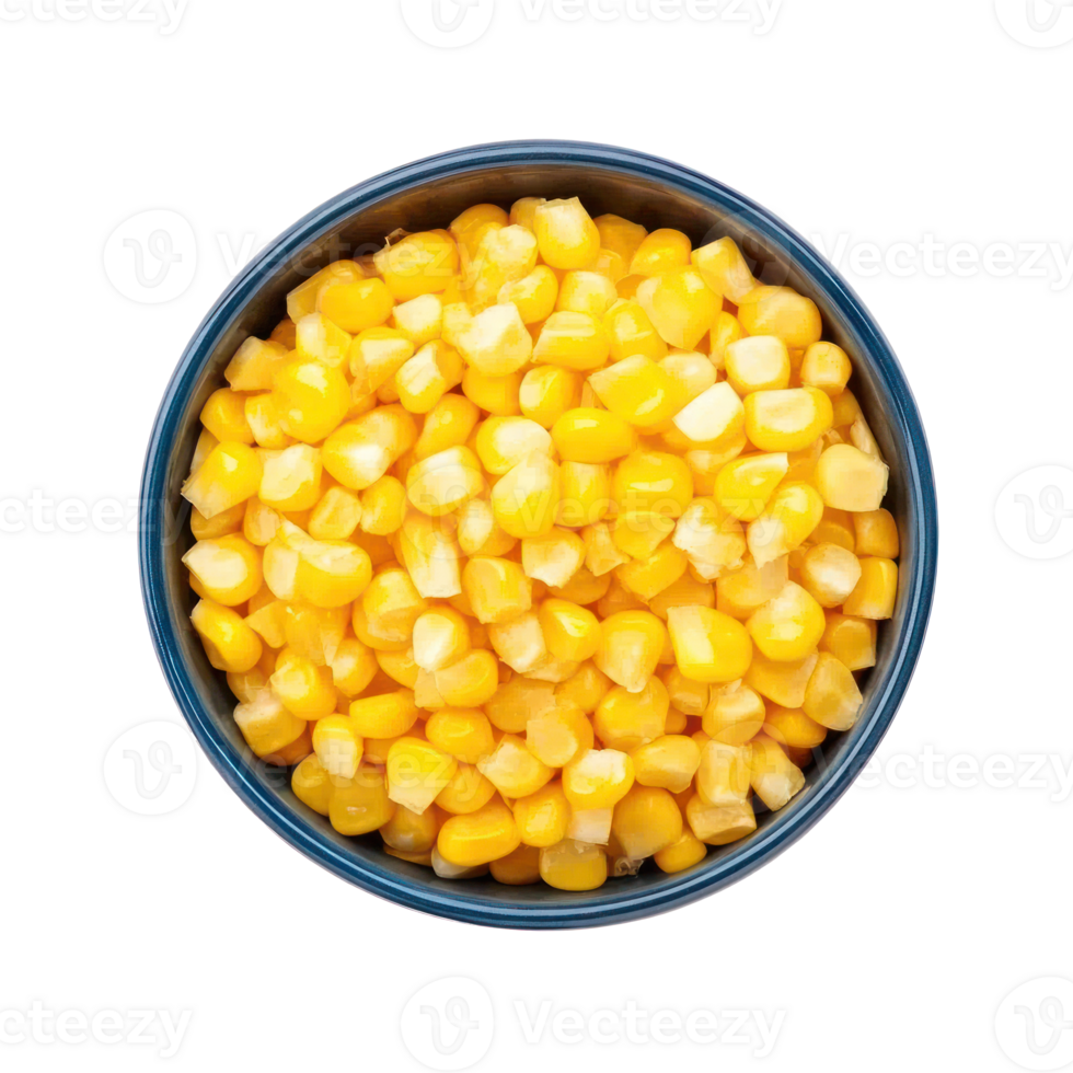 Sweet Corn Kernels in Blue Bowl Top View Food Vegetable Healthy png