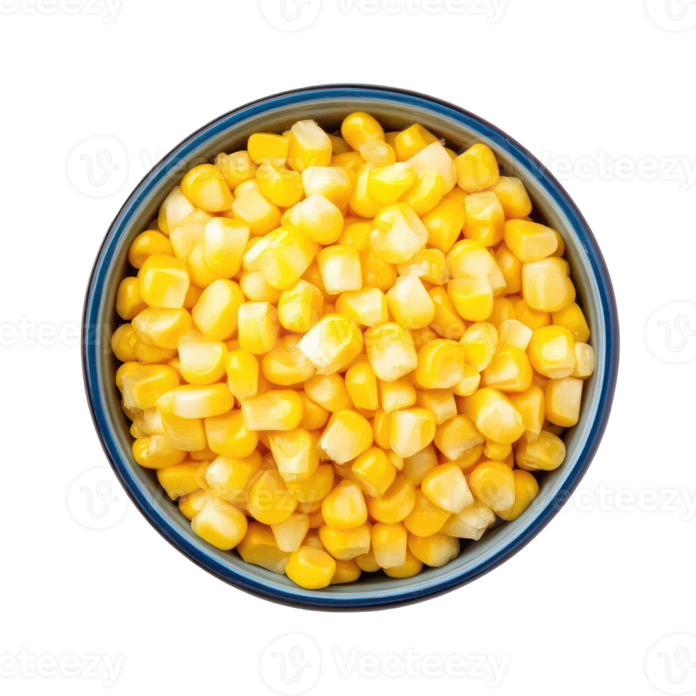 Sweet Corn Kernels in Bowl Top View Food Photography png
