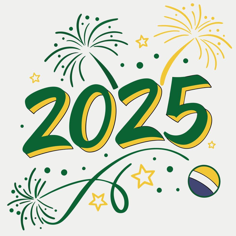 2025 celebration art with fireworks and decorations vector