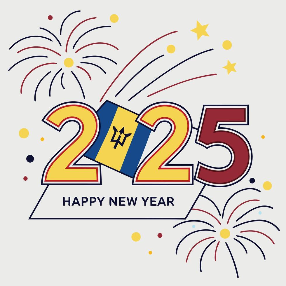 Happy New Year 2025 Celebration with the Flag of Barbados vector