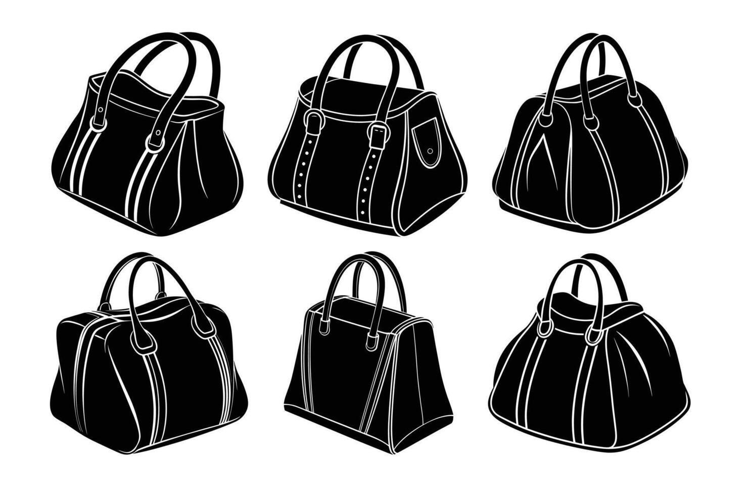 Elegant designer handbag silhouette and line art illustration vector