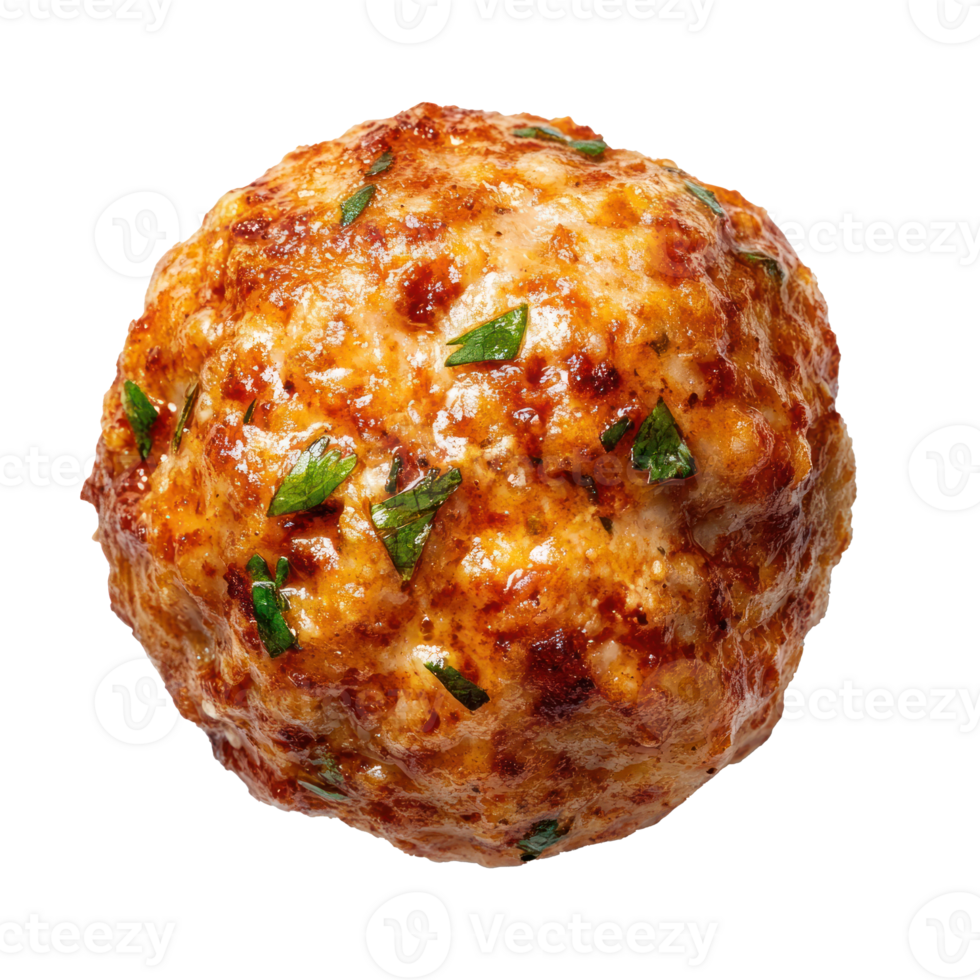 Juicy Grilled Meatball Close up Food Photo Delicious Dinner Round Meatball Herb Garnish Cooked Meat png