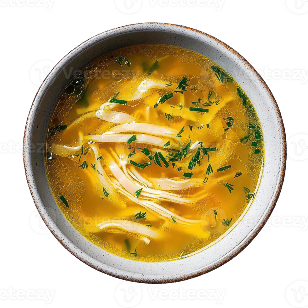 Delicious Chicken Noodle Soup Homemade Recipe Top View png