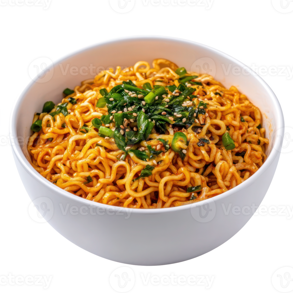 Spicy Noodles Bowl Sesame Seeds Green Onions Instant Ramen Food Photography png